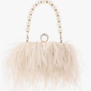 Cream Ostrich Fur Clutch Purse